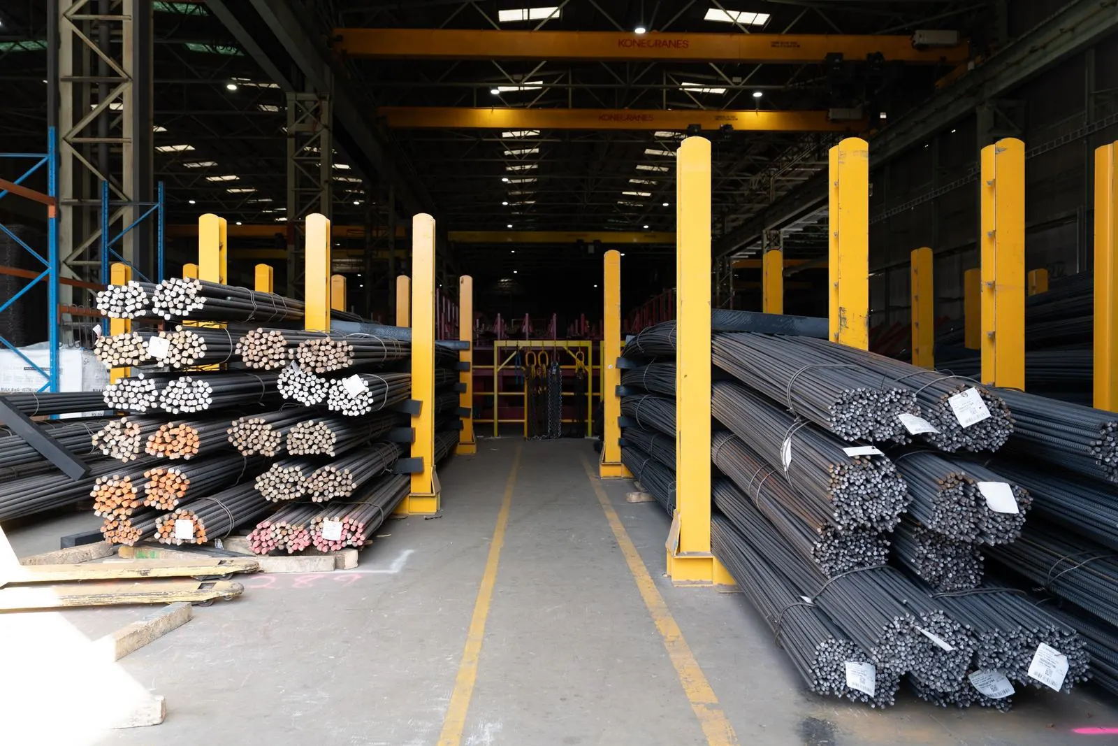 Racks of reinforcing bar in the Bianco warehouse